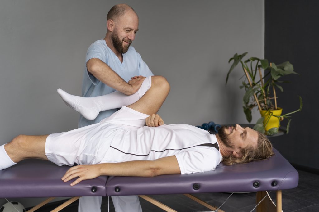 Chiropractor guiding patient through hands-on treatment care